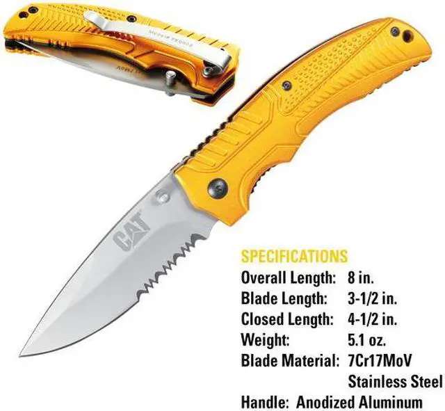 Alt view image 2 of 5 - CAT 980006 8 Inch Drop Point Serrated Folding Knife