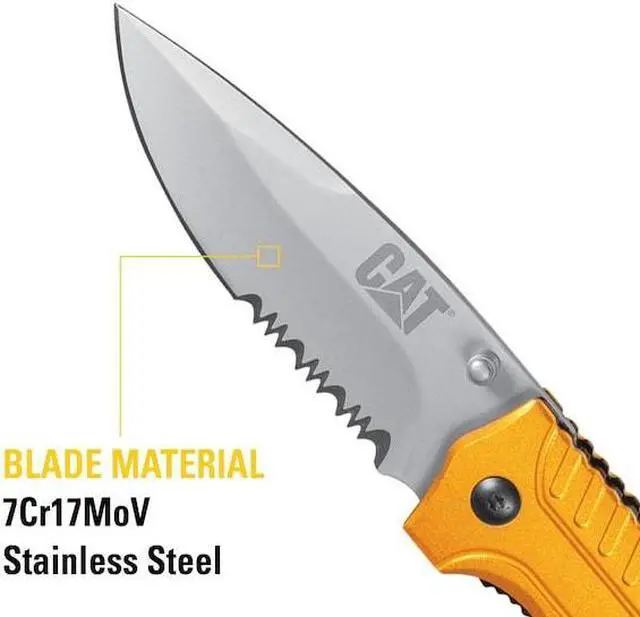 Alt view image 4 of 5 - CAT 980006 8 Inch Drop Point Serrated Folding Knife