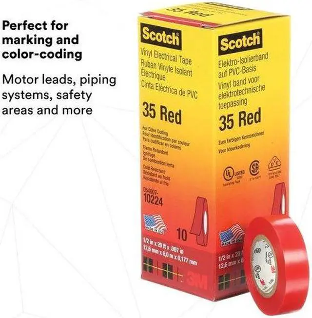 Alt view image 7 of 8 - 3M 35-RED-1/2X20FT ElectricalTape,Red,6-5/8ydL,1/2inW,PK100