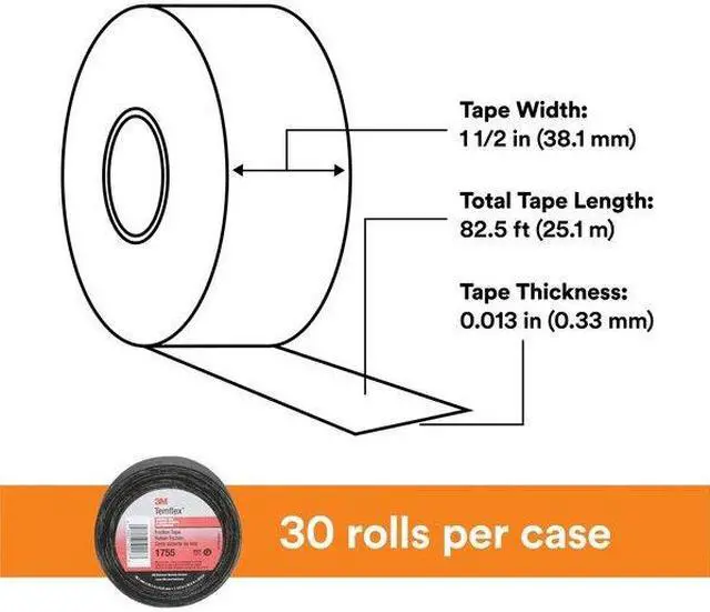 Alt view image 3 of 8 - 3M 1755-1-1/2 x 82-1/2 ft ElectricalTape,Blk,27-1/2ydL,PK30