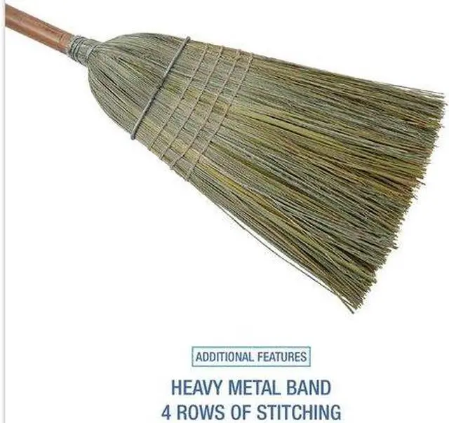 Alt view image 8 of 10 - Boardwalk Warehouse Broom Yucca/Corn Fiber Bristles 42" Wood Handle Natural