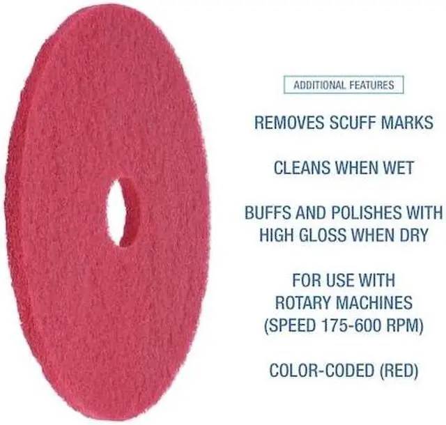 Alt view image 12 of 14 - Boardwalk Floor Buffing Pad 19" Diameter Red 5/Carton 4019RED