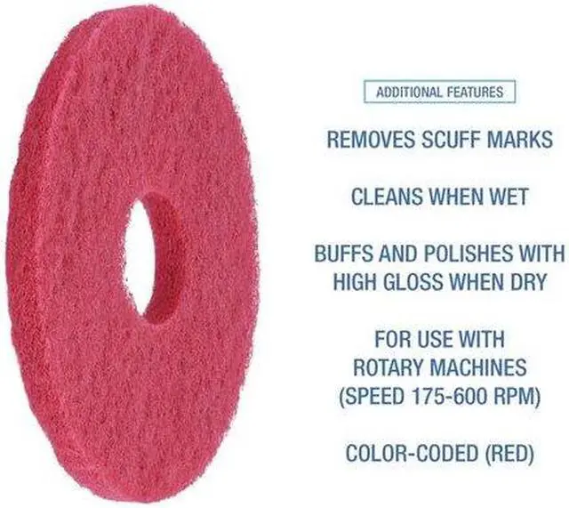 Alt view image 6 of 9 - Boardwalk Standard Buffing Floor Pads 12" Diameter Red 5/Carton 4012RED