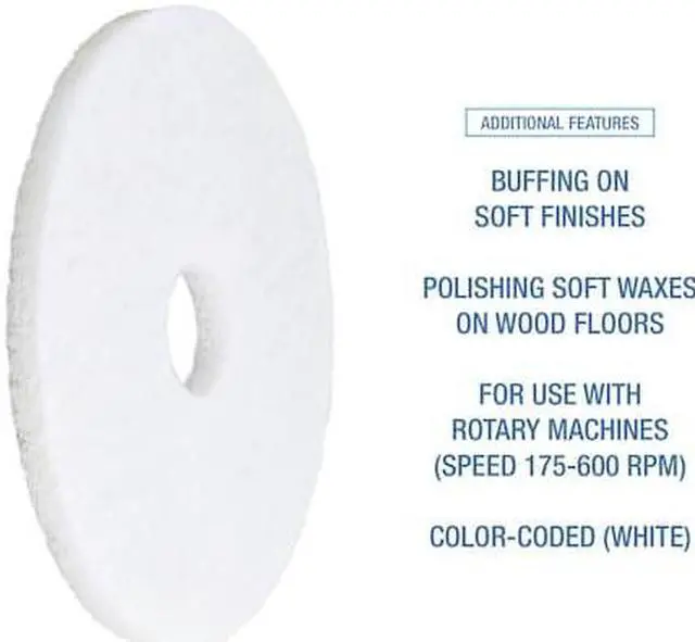 Alt view image 6 of 8 - Boardwalk Standard Polishing Floor Pads 15" Diameter White 5/Carton 4015WHI