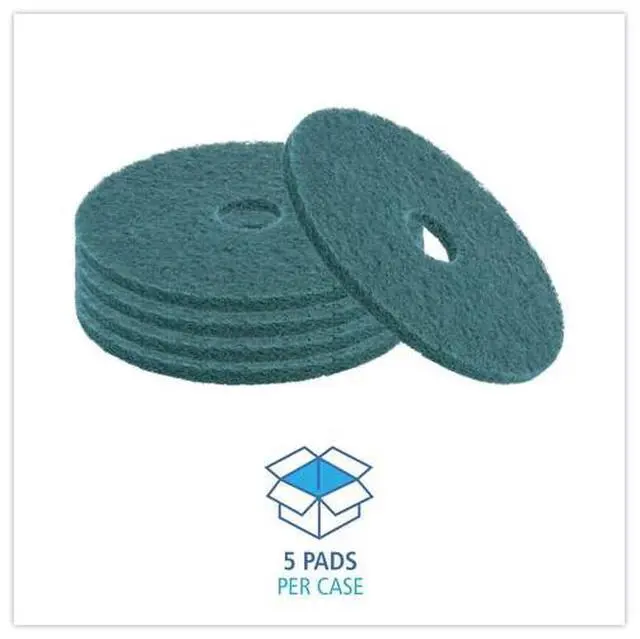 Alt view image 6 of 9 - Boardwalk Standard Heavy-Duty Scrubbing Floor Pads 19" Diameter Green 5/Carton