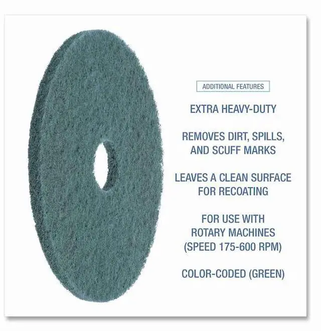 Alt view image 7 of 9 - Boardwalk Standard Heavy-Duty Scrubbing Floor Pads 19" Diameter Green 5/Carton