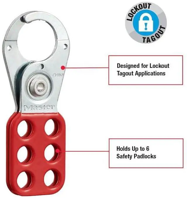 Alt view image 12 of 18 - Safety Lockout Hasps,  1 in Jaw Dia., Red