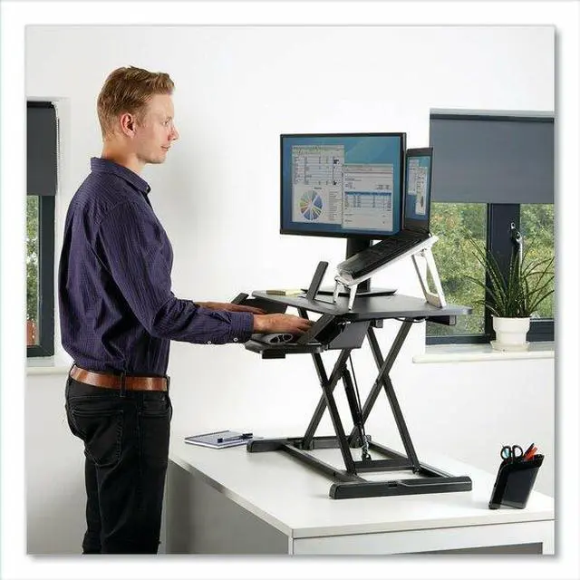 Alt view image 10 of 17 - fellowes corsivo height adjustable standing desk, sit to stand, gas spring riser converter, tabletop workstation, desk riser 8091001