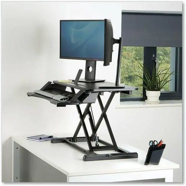 Alt view image 11 of 17 - fellowes corsivo height adjustable standing desk, sit to stand, gas spring riser converter, tabletop workstation, desk riser 8091001
