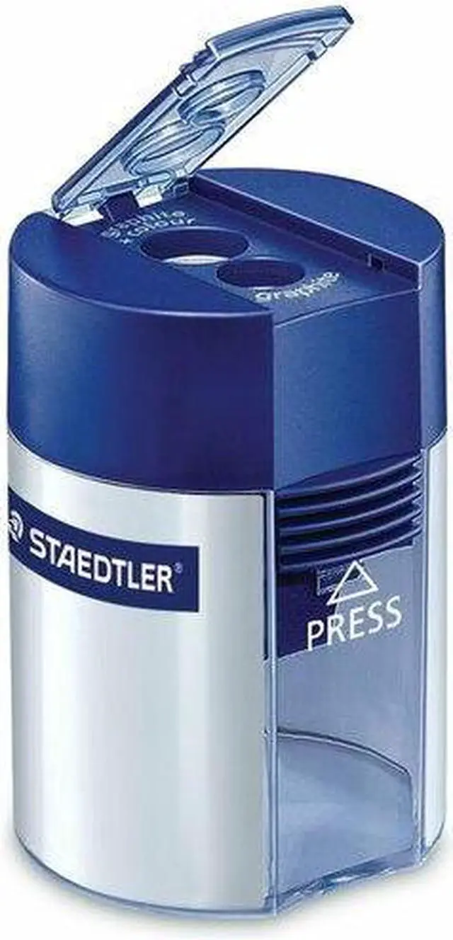 Alt view image 14 of 19 - Staedtler 512001BK03 Handheld Manual Double-Hole Plastic Sharpener, Blue/Silver, 6/Box