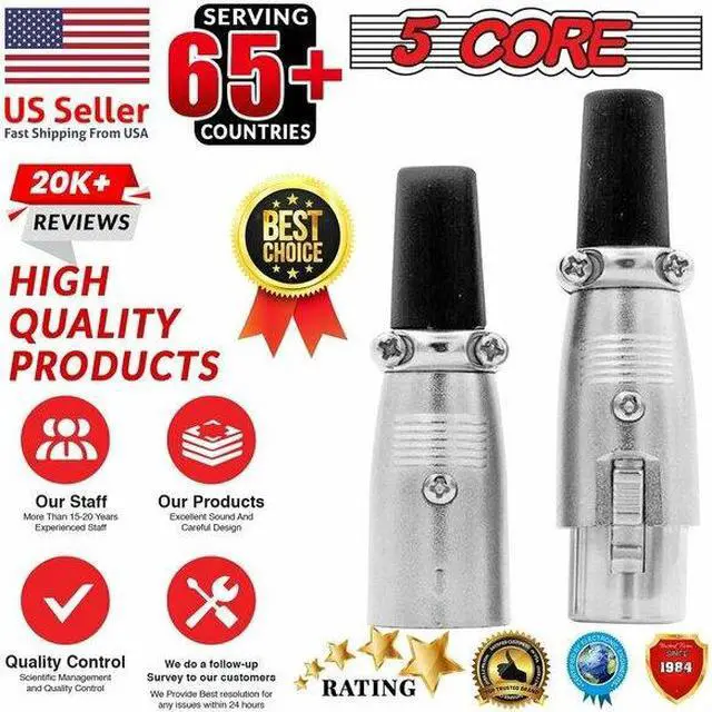 Alt view image 11 of 14 - 5 CORE XLR Connector Male Female to 1/4 Audio Jack 3 Pin Secure Microphone Plug with Locking Ends - XLR 10 Pair