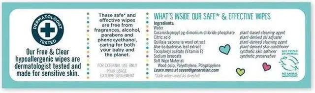 Alt view image 7 of 9 - Seventh Generation SEV 34219CT Free & Clear Baby Wipes, Refill, Unscented, White, 256/PK, 3 PK/CT