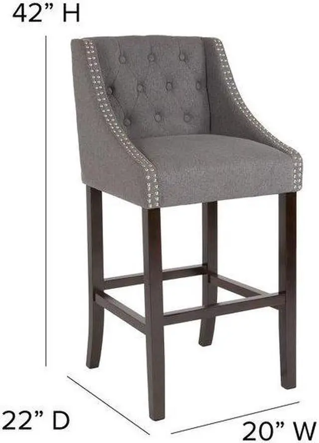 Alt view image 10 of 14 - Flash Furniture Carmel Series Transitional Fabric Barstool Dark Gray 2-Pieces (2CH182020T30DGF)
