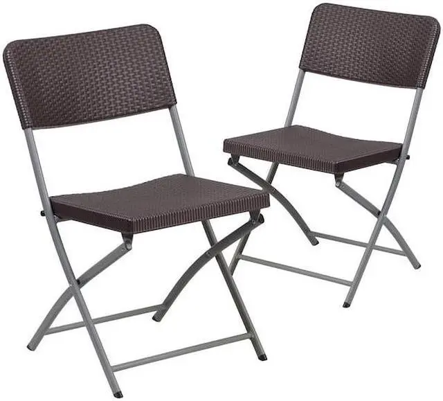 Alt view image 12 of 20 - Flash Furniture Rattan Plastic Folding Chair Brown Set of 2 (2DADYCZ61)