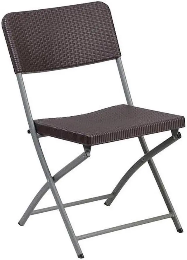 Alt view image 13 of 20 - Flash Furniture Rattan Plastic Folding Chair Brown Set of 2 (2DADYCZ61)