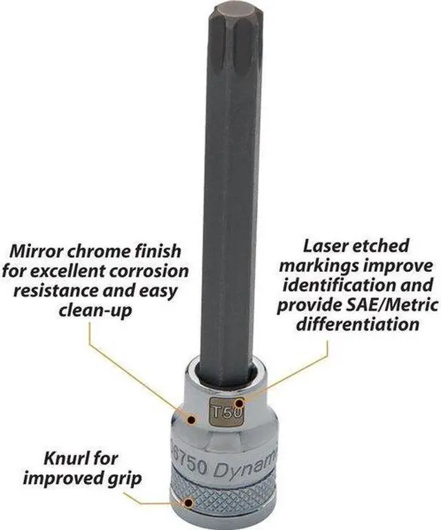 Alt view image 2 of 4 - DYNAMIC D006740 Tools 3/8 Drive Torx Head, T40 Long Bit, Chrome Finish Socket