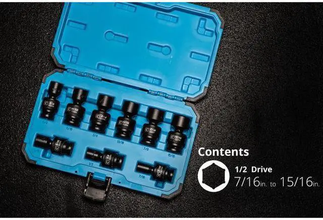 Alt view image 2 of 7 - CAPRI TOOLS 5-5390 1/2 in Drive Universal Impact Socket Set, SAE, 9 pcs