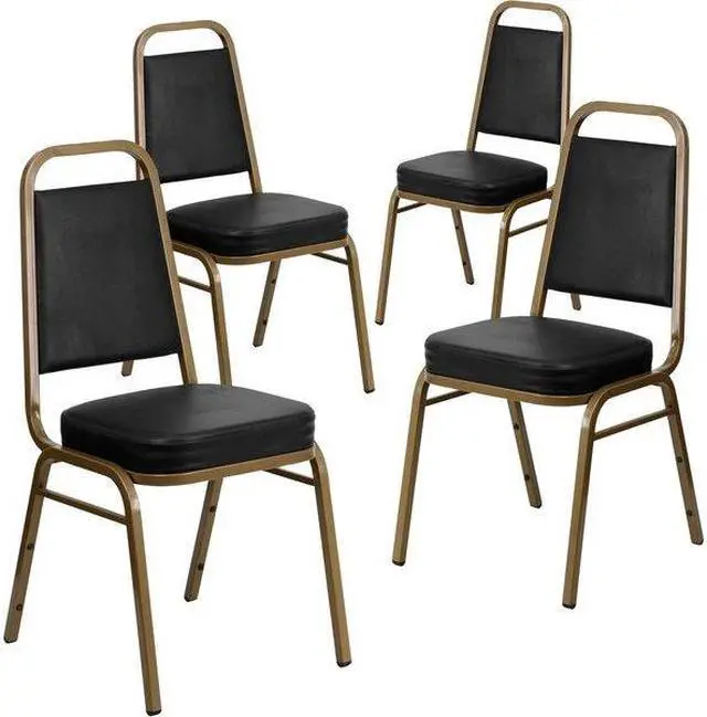 Alt view image 6 of 7 - FLASH FURNITURE 4-FD-BHF-1-ALLGOLD-BK-GG Black Vinyl Banquet Chair,PK4