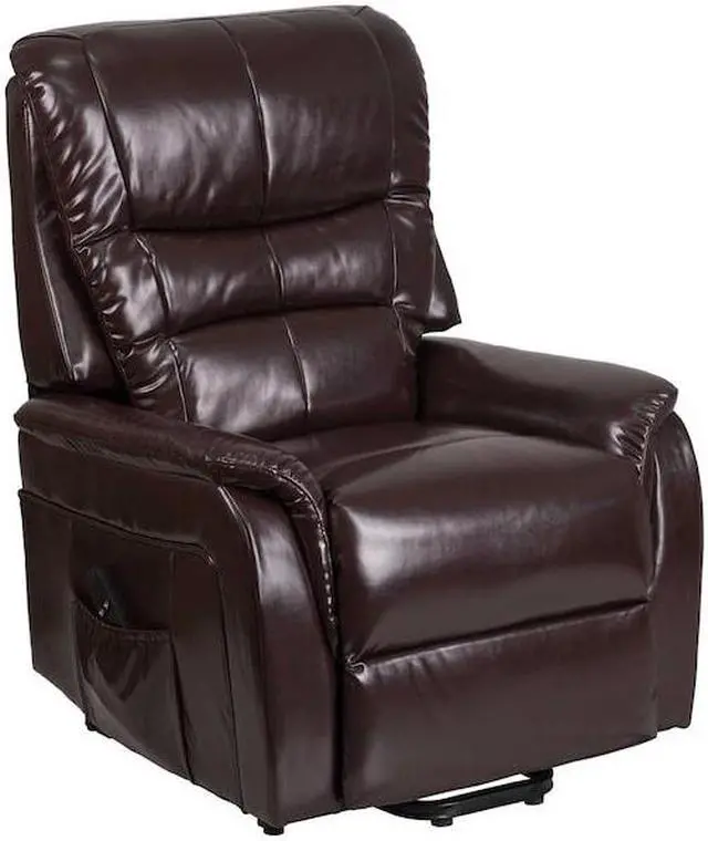 Alt view image 17 of 20 - HERCULES Series Brown LeatherSoft Remote Powered Lift Recliner