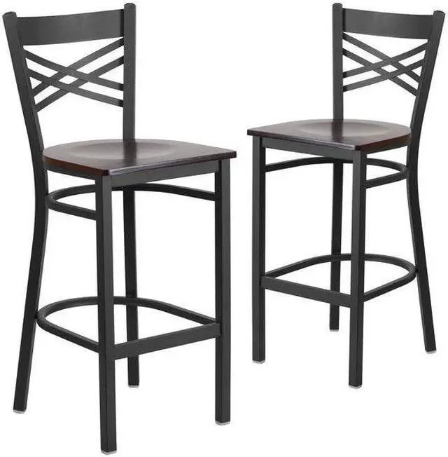 Alt view image 9 of 14 - Flash Furniture HERCULES Series Traditional Metal X-Back Barstool Black/Walnut Wood Seat 2-Pieces/Pack (2XU6FOBXBARWAW)
