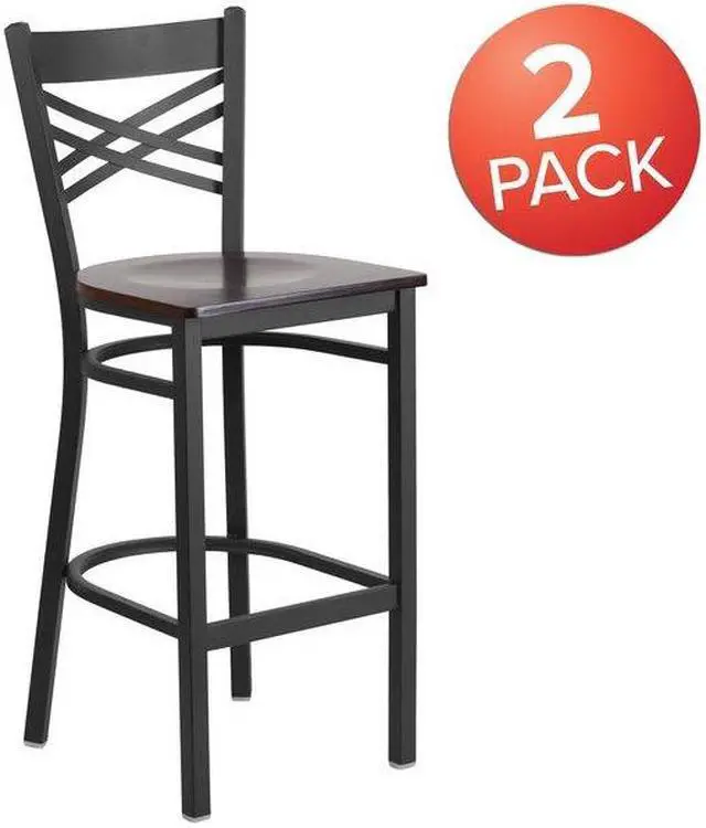 Alt view image 10 of 14 - Flash Furniture HERCULES Series Traditional Metal X-Back Barstool Black/Walnut Wood Seat 2-Pieces/Pack (2XU6FOBXBARWAW)