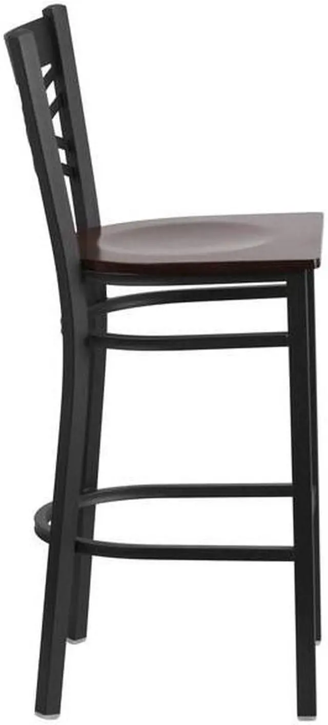 Alt view image 13 of 14 - Flash Furniture HERCULES Series Traditional Metal X-Back Barstool Black/Walnut Wood Seat 2-Pieces/Pack (2XU6FOBXBARWAW)