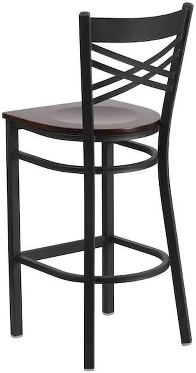 Alt view image 14 of 14 - Flash Furniture HERCULES Series Traditional Metal X-Back Barstool Black/Walnut Wood Seat 2-Pieces/Pack (2XU6FOBXBARWAW)