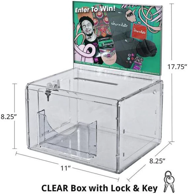 Alt view image 3 of 3 - AZAR DISPLAYS 206389 Clear Extra Large Lottery Box W/ Pocket, Lock and Keys