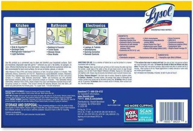 Alt view image 7 of 7 - LYSOL REC 84251 Disinfecting Wipes, 80 Wipe Canister, 7x8 in Wipes, Nonwoven