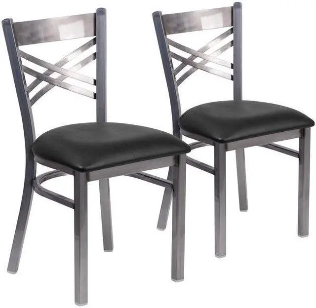 Alt view image 2 of 7 - FLASH FURNITURE 2-XU-6FOB-CLR-BLKV-GG Clear Coated ''X'' Back Metal Restaurant