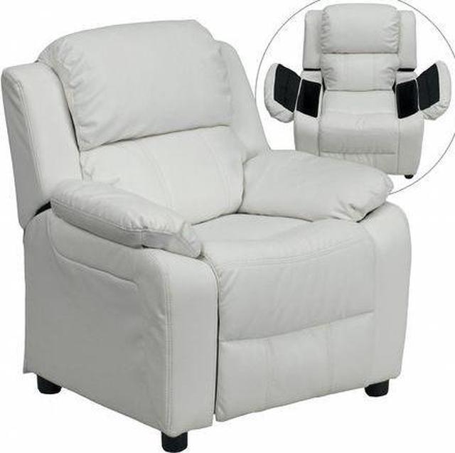 Alt view image 11 of 20 - Deluxe Padded Contemporary White Vinyl Kids Recliner with Storage Arms