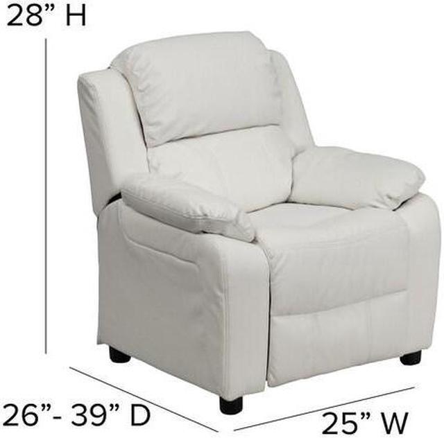 Alt view image 12 of 20 - Deluxe Padded Contemporary White Vinyl Kids Recliner with Storage Arms