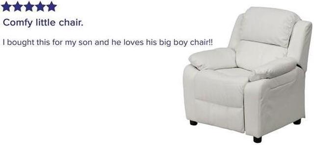 Alt view image 14 of 20 - Deluxe Padded Contemporary White Vinyl Kids Recliner with Storage Arms