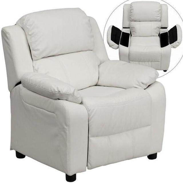 Alt view image 15 of 20 - Deluxe Padded Contemporary White Vinyl Kids Recliner with Storage Arms