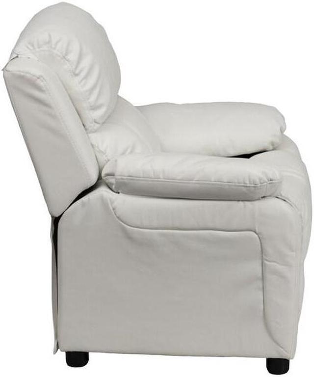 Alt view image 16 of 20 - Deluxe Padded Contemporary White Vinyl Kids Recliner with Storage Arms