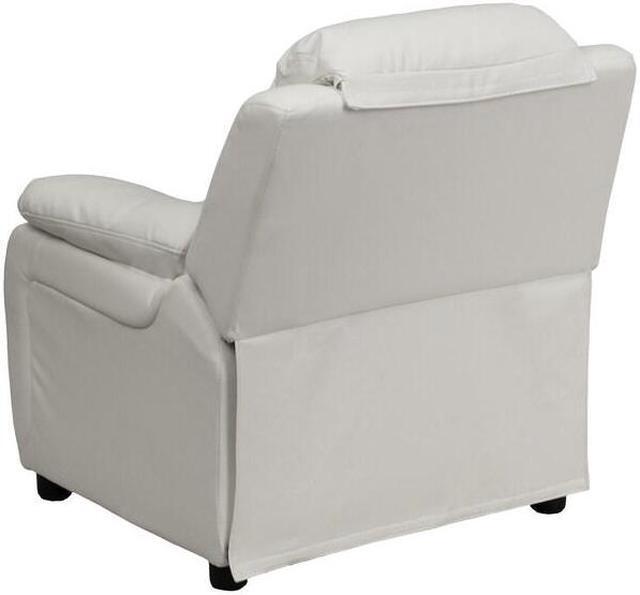 Alt view image 17 of 20 - Deluxe Padded Contemporary White Vinyl Kids Recliner with Storage Arms