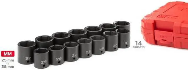 Alt view image 2 of 5 - TEKTON SID92325 1/2 Inch Drive 6-Point Impact Socket Set, 14-Piece (25-38 mm)