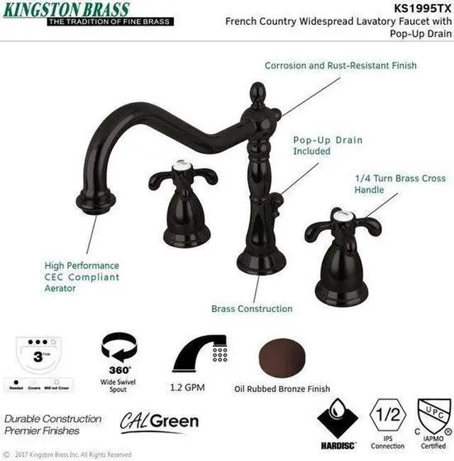 Alt view image 6 of 6 - KINGSTON BRASS KS1995TX KS1995TX 8" Widespread Bathroom Faucet, Oil Rubbed