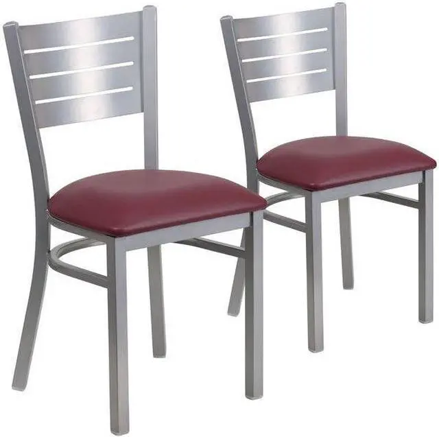 Alt view image 2 of 7 - FLASH FURNITURE 2-XU-DG-60401-BURV-GG Silver Slat Chair-Burg Seat,PK2