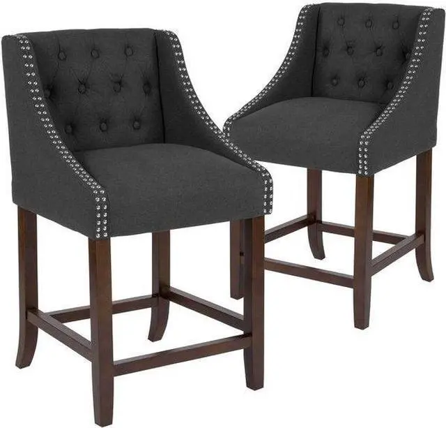 Alt view image 9 of 14 - Flash Furniture Carmel Series Transitional Fabric Counter Height Stool Charcoal 2-Pieces (2CH182020T24BKF)