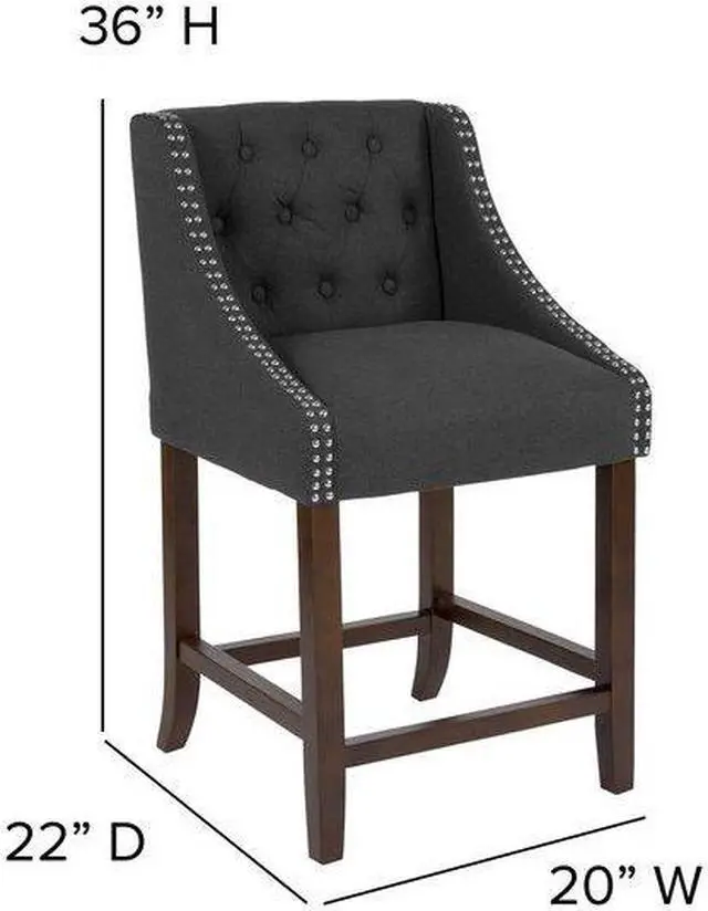 Alt view image 10 of 14 - Flash Furniture Carmel Series Transitional Fabric Counter Height Stool Charcoal 2-Pieces (2CH182020T24BKF)