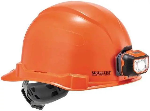 Alt view image 2 of 7 - ERGODYNE 8970-LED Orange Class E Hard Hat Cap w/Ratchet Su