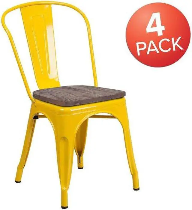 Alt view image 3 of 7 - FLASH FURNITURE 4-CH-31230-YL-WD-GG Yellow Metal Stackable Chair with Wood