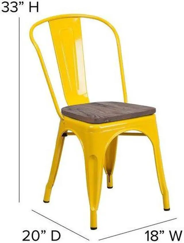 Alt view image 2 of 7 - FLASH FURNITURE 4-CH-31230-YL-WD-GG Yellow Metal Stackable Chair with Wood