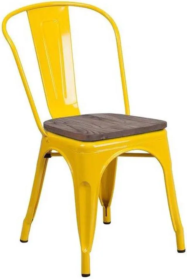Alt view image 7 of 7 - FLASH FURNITURE 4-CH-31230-YL-WD-GG Yellow Metal Stackable Chair with Wood
