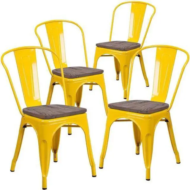 Alt view image 6 of 7 - FLASH FURNITURE 4-CH-31230-YL-WD-GG Yellow Metal Stackable Chair with Wood