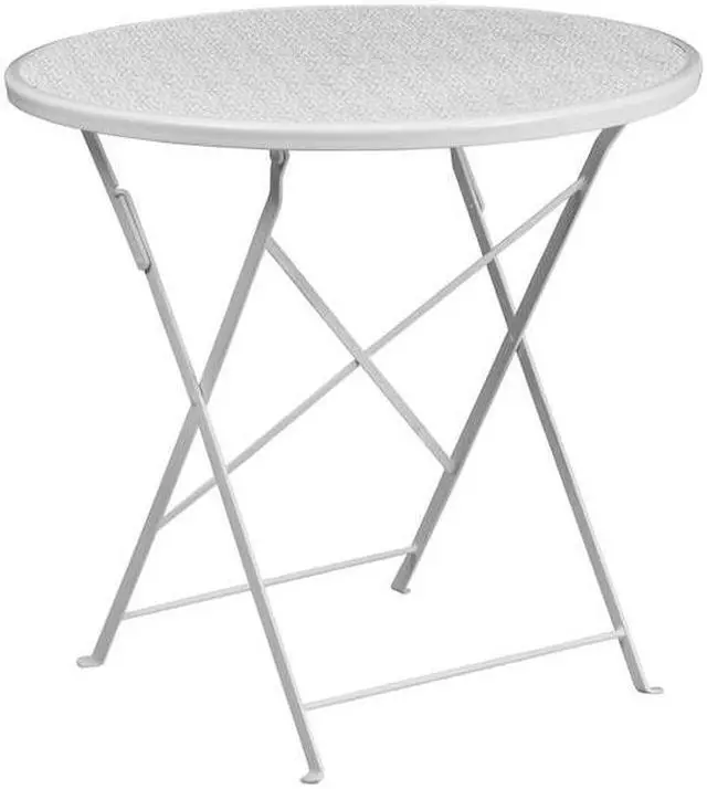 Alt view image 16 of 19 - Flash Furniture Oia Indoor-Outdoor 30" Round Steel Folding Patio Table Set with 2 Square Back Chairs White (CO30RDF02CHR2WH)