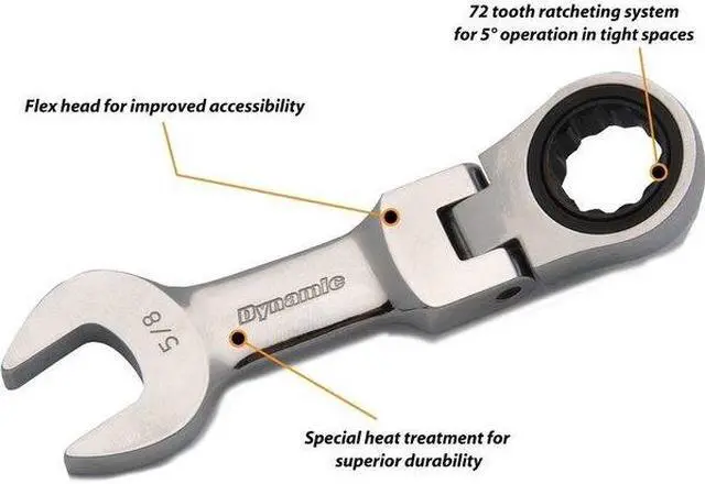 Alt view image 2 of 4 - DYNAMIC D076212 Tools 3/8" Stubby Flex Head Ratcheting Wrench