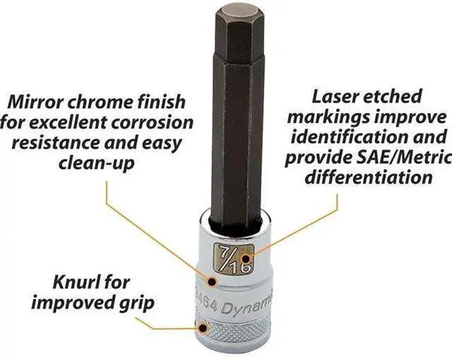 Alt view image 2 of 4 - DYNAMIC D013474 Tools 1/2" Drive SAE Hex Head, 3/4" Long Bit, Chrome Finish