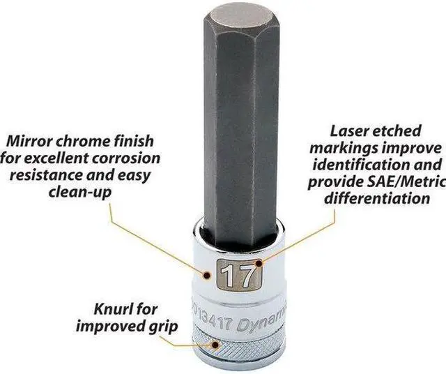 Alt view image 4 of 6 - DYNAMIC D013417 Tools 1/2" Drive Metric Hex Head, 17mm Long Bit, Chrome Finish